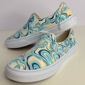 Women's 6.5 Vans Slip-On Swirl Turquoise Skate Shoes